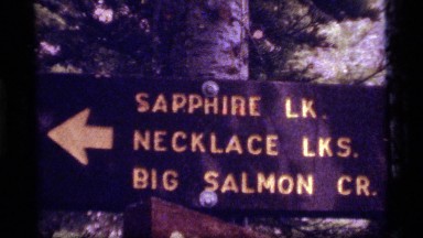 1977: Park Sign Showing Sapphire Lake, Necklace Lakes, and Big Salmon