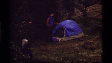 1977: a man standing outside his tent SAPPHIRE LAKE MONTANA