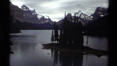 1979: a small group of trees nestled on a small plot of land in maligne lake