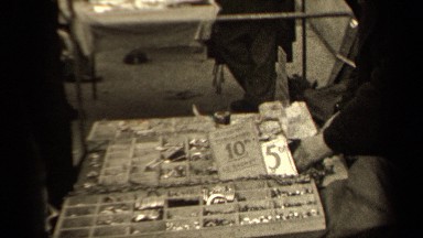 1947: small merchant counting money in cash box PARIS FRANCE