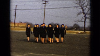 1947: the women walking uniformly in ground NEW YORK