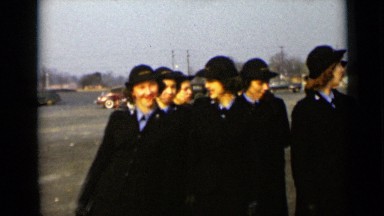 1947: group of flight attendants having fun before group photograph NEW YORK
