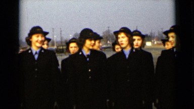 1947: small group of white women in blue uniforms get into formation NEW YORK