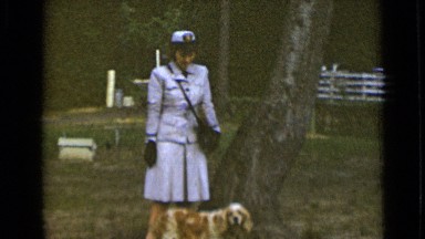 1947: the girl was walking with dog and playing with dog NEW YORK