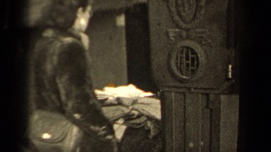 1947: Girl Standing Behind Pillar as People Roam on Other Side Paris