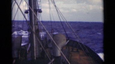 1947: first person perspective of bow of ship sailing PERSIAN GULF