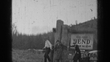 1937: trio holds hands while visiting hilly area BEND OREGON