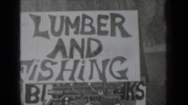 1937: rustic handmade sign posted for business called lumber and fishing KLAMATH