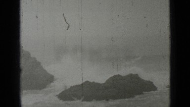 1937: sea huge waves are smashing into rocks and reef at shore SAN FRANCISCO