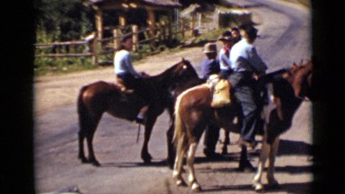 1939: family ride on horses, beautiful horses on ride with family