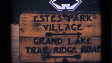 1939: the yellow board represents sign of estate park village and grand lake
