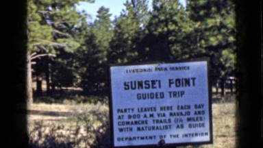 1939: sunset point notice board is fixed with message written on it UTAH