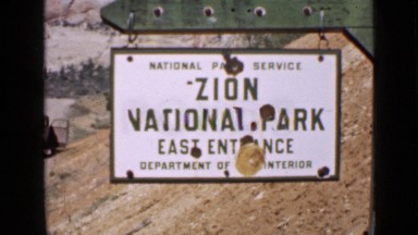 1939: national state park sign for east entrance to zion national park UTAH