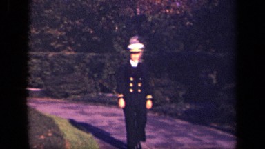 1941: the captain walking in garden, evening walk in garden with captain