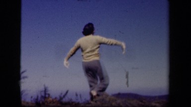 1943: man dancing in front of nature and enjoying his dance. SKYLINE DRIVE