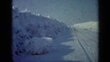 1958: road of ice, ice roads empty, danger roads to travel in winter of ice