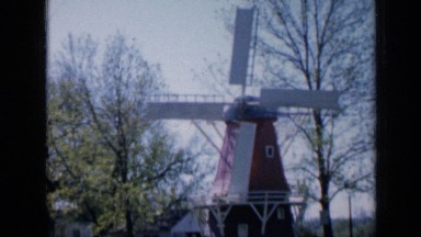 1959: beautiful windmill standing in grassland with trees and flowers IOWA