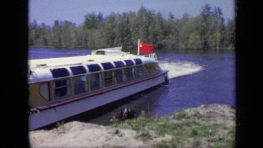 1971: peoples are coming out from ship which is stand on river MOSCOW RUSSIA