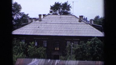 1971: panning birds-eye-view of mass housing of village MOSCOW RUSSIA