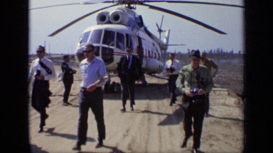 1971: group of research people arrived at destination, travelled by helicopter