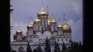 1971: exterior views of buildings with gold and silver onion domes and towers