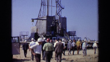 1971: workers gathered around oil rig MOSCOW RUSSIA