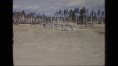 1971: structure of poles on sandy ground in sunny day MOSCOW RUSSIA