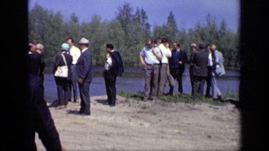 1971: friends and family chatting away outdoors by water and having fun. MOSCOW