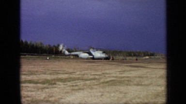 1971: helicopter fans rotating at very high speed on helicopter landing area