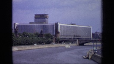 1971: the car was going in road and boat was going in water MOSCOW RUSSIA