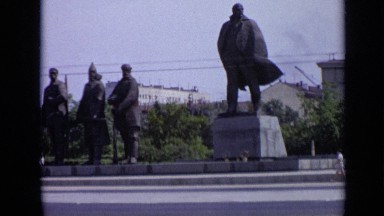 1971: the man was walking on platform, consists of statue MOSCOW RUSSIA
