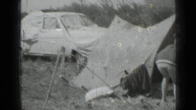 1967: Group of People Having Picnic with Tents in Russia