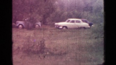 1967: cars parked in bushes on shore of lake RUSSIA
