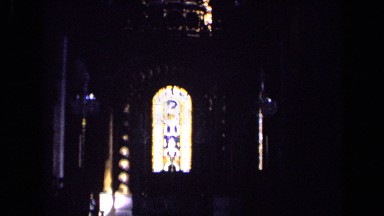 1963: stained glass windows and decor inside of church ENGLAND