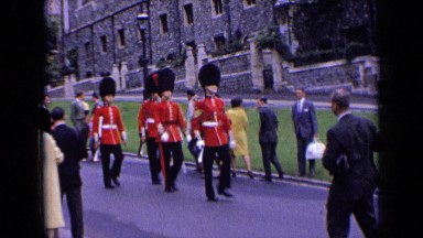 Royal Guard Marching in Red Uniforms, England