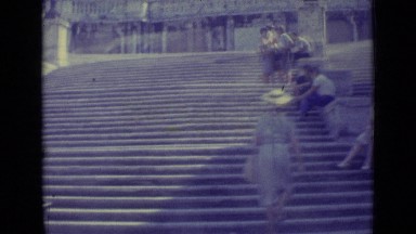 1962: Car Passes Glass Carriage and Pedestrians Stand by Stone Stairway Vatican