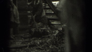 1961: two people are taking grass to feed their animals MISSOURI