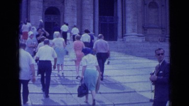 1962: lots of people's climbing upstairs to very beautiful building ROME ITALY