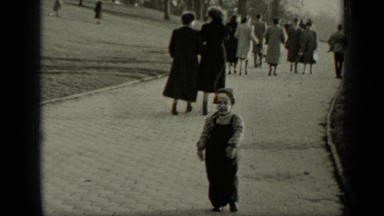 1949: child walking on road NEW YORK