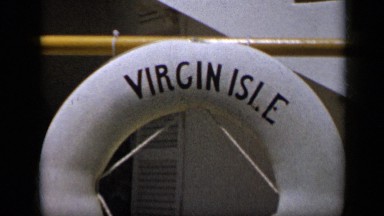 1959: White Life Preserver with Virgin Isle Hotel Text Print Across Front