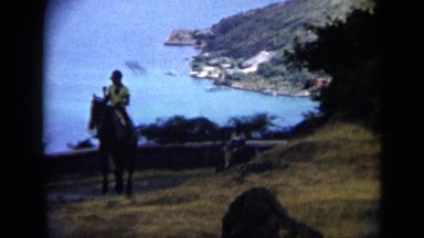 1959: Boy Riding Donkey on Mountain Trail in Venezuela