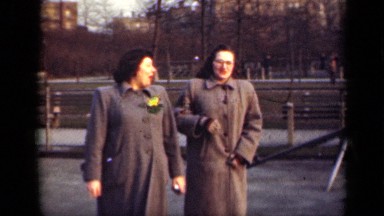 1949: the two woman were walking and smiling NEW YORK