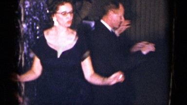 1954: party of couple in dancing hall.they expose their happiness