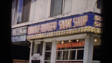 1957: double burger bakery shop with wooden works in its front side shop