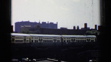1958: at morning time,train was moving through rail CHICAGO