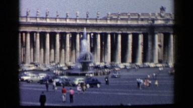 1960: a landmark building made of stone with multiple pillars being frequented