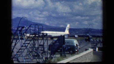 1960: pam american jumbo jet taxiing on a runway on a clear, sunny day. VATICAN