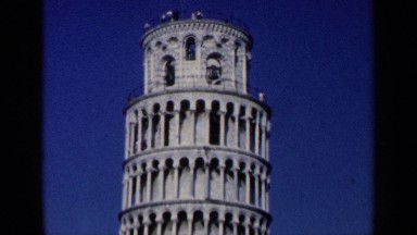 1960: the leaning tower of pisa is show, panning from the top down VENICE ITALY