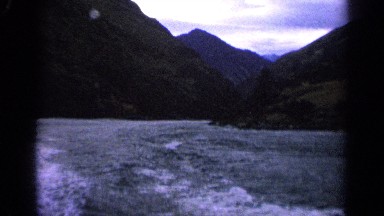 1963: view of the wake from a boat on the ocean. IDAHO