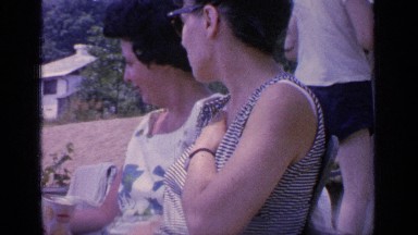 1964: Three Women Chat on Beach at Greenwood Lake, New York